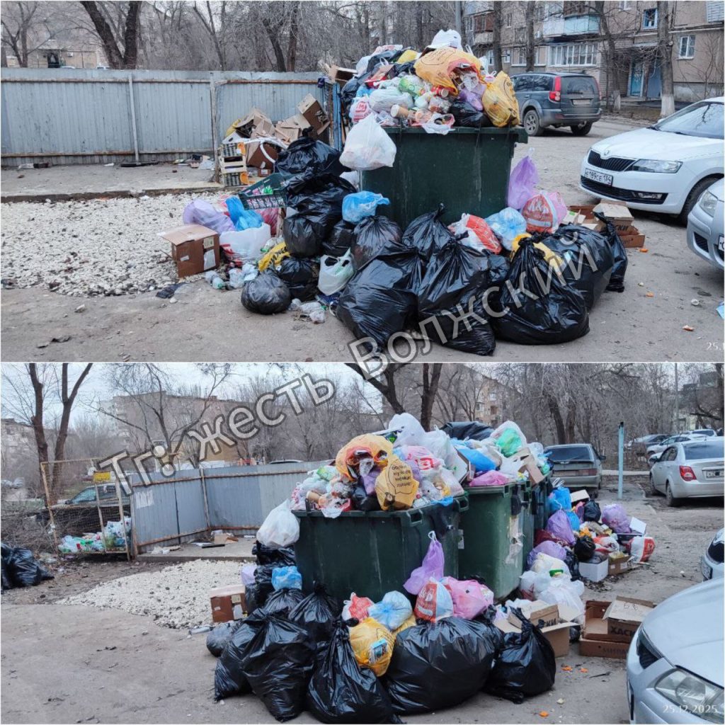 Жители Волжского жалуются на переполненные мусорные контейнеры во дворе