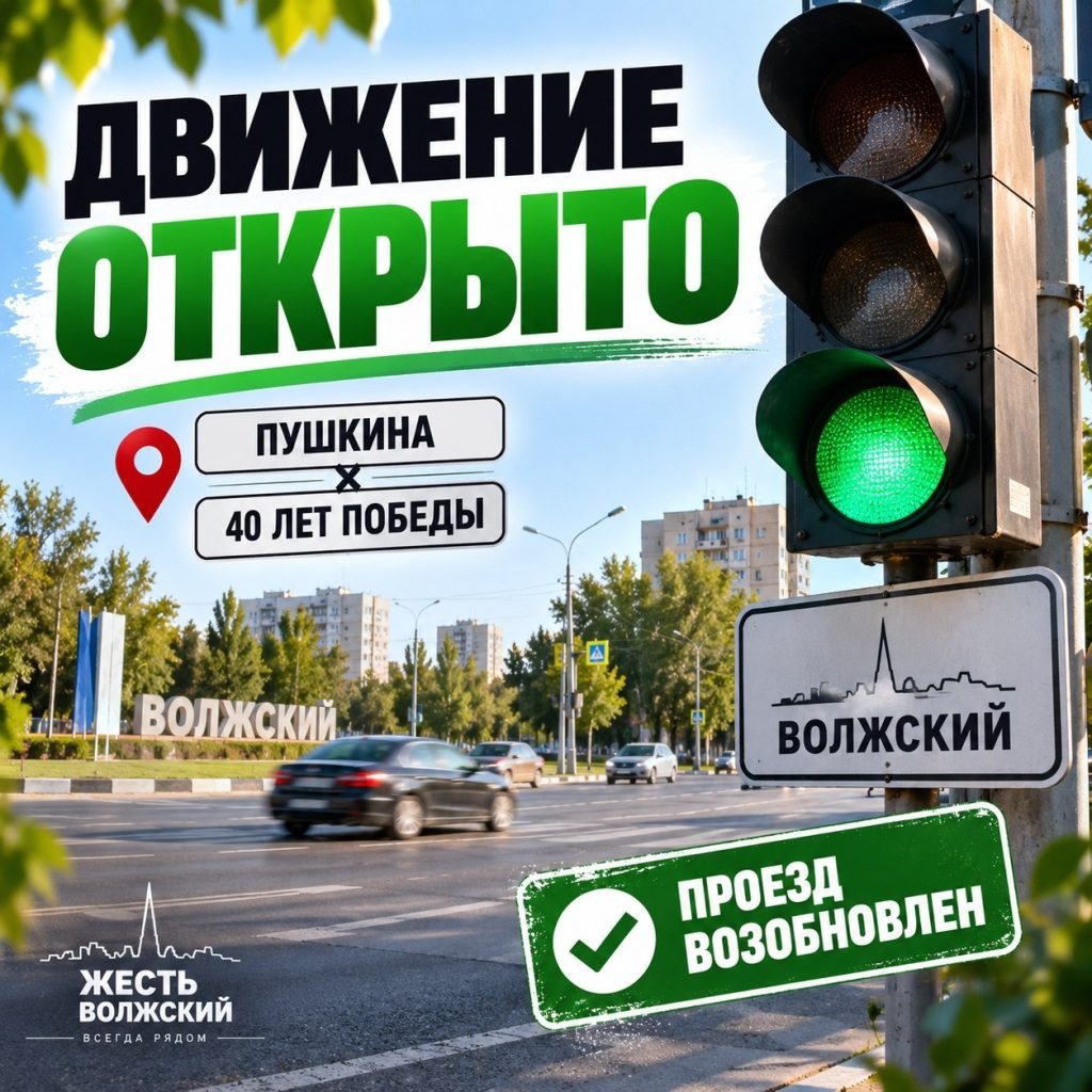 В Волжском снова открыли перекрёсток Пушкина и 40 лет Победы
