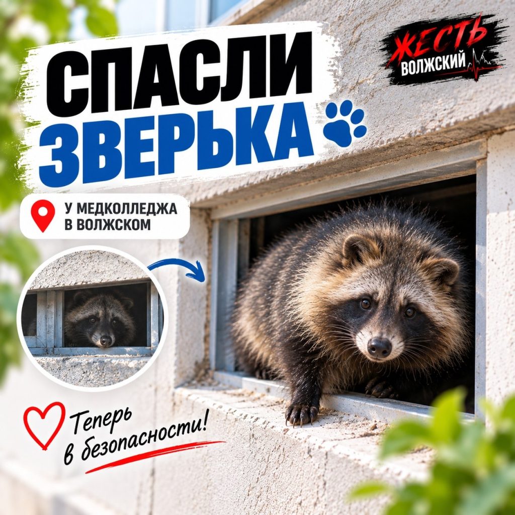 В Волжском спасли енотовидную собаку, застрявшую в окне медколледжа