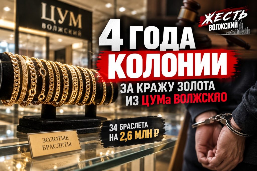 Житель Волжского получил 4 года колонии за кражу золотых браслетов из ЦУМа