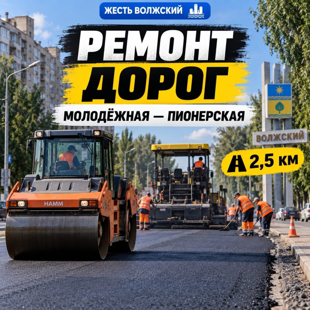 В Волжском завершают ремонт 2,5-километрового участка дороги от Молодёжной до Пионерской