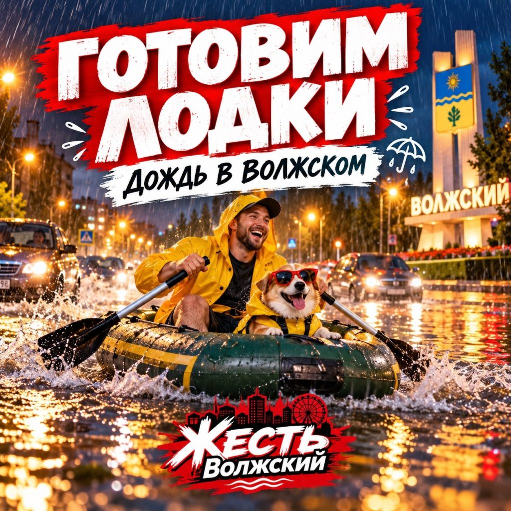 Ливень в Волжском: горожане шутят, что утром придётся добираться на лодке