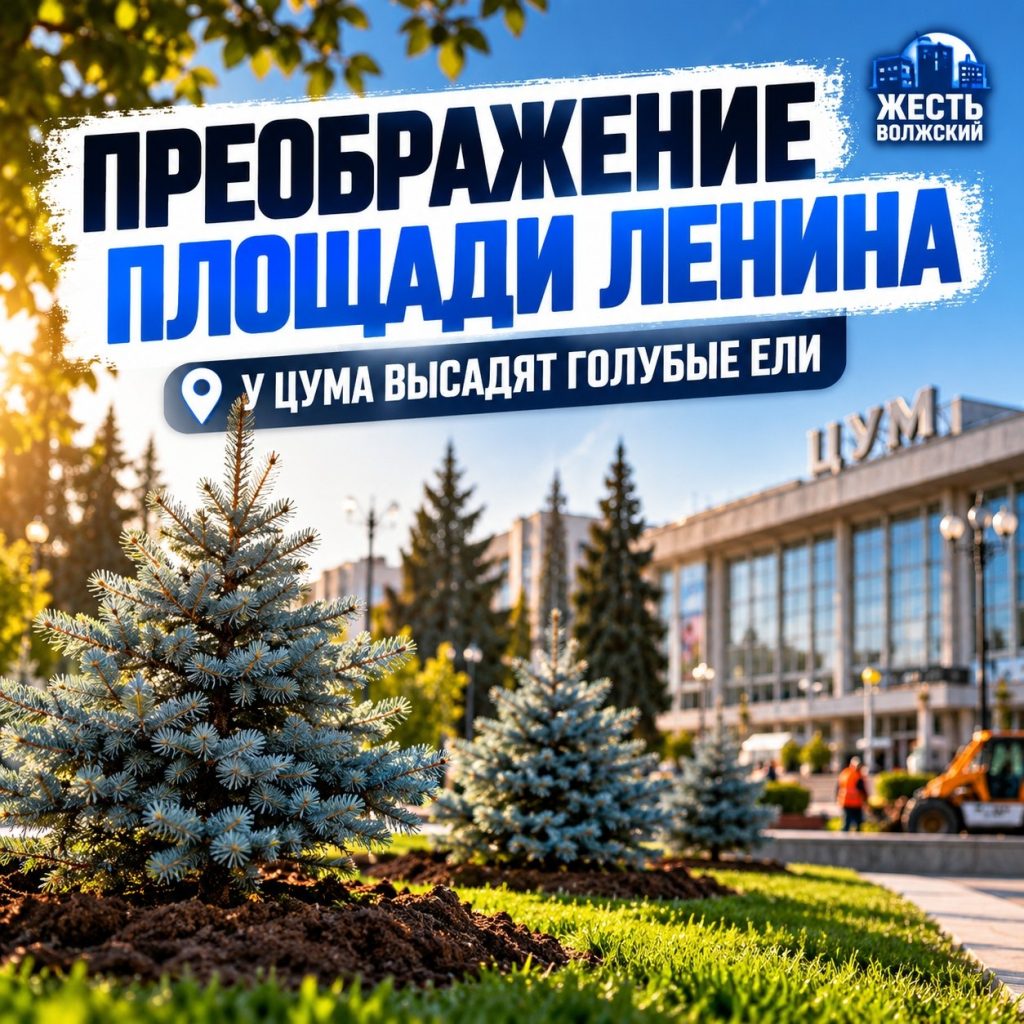 На площади Ленина в Волжском высадят молодые голубые ели