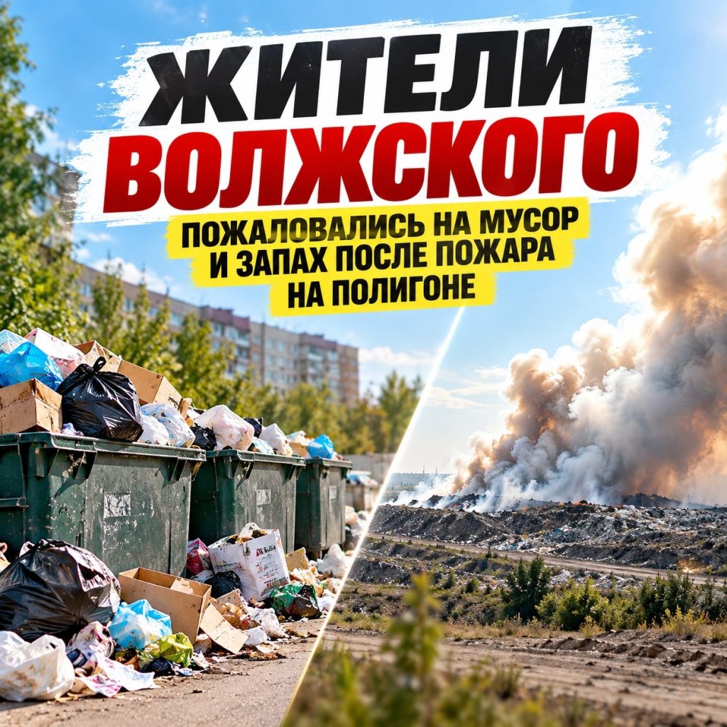 Жители Волжского пожаловались на редкий вывоз мусора и запах после пожара на полигоне ТБО