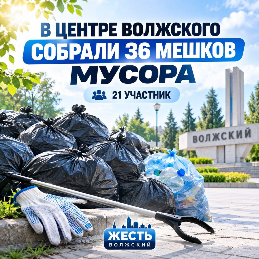 В центре Волжского собрали более 40 мешков мусора