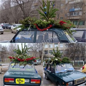 Новогодний креатив на колёсах: волжане украсили автомобиль как праздничную ёлку