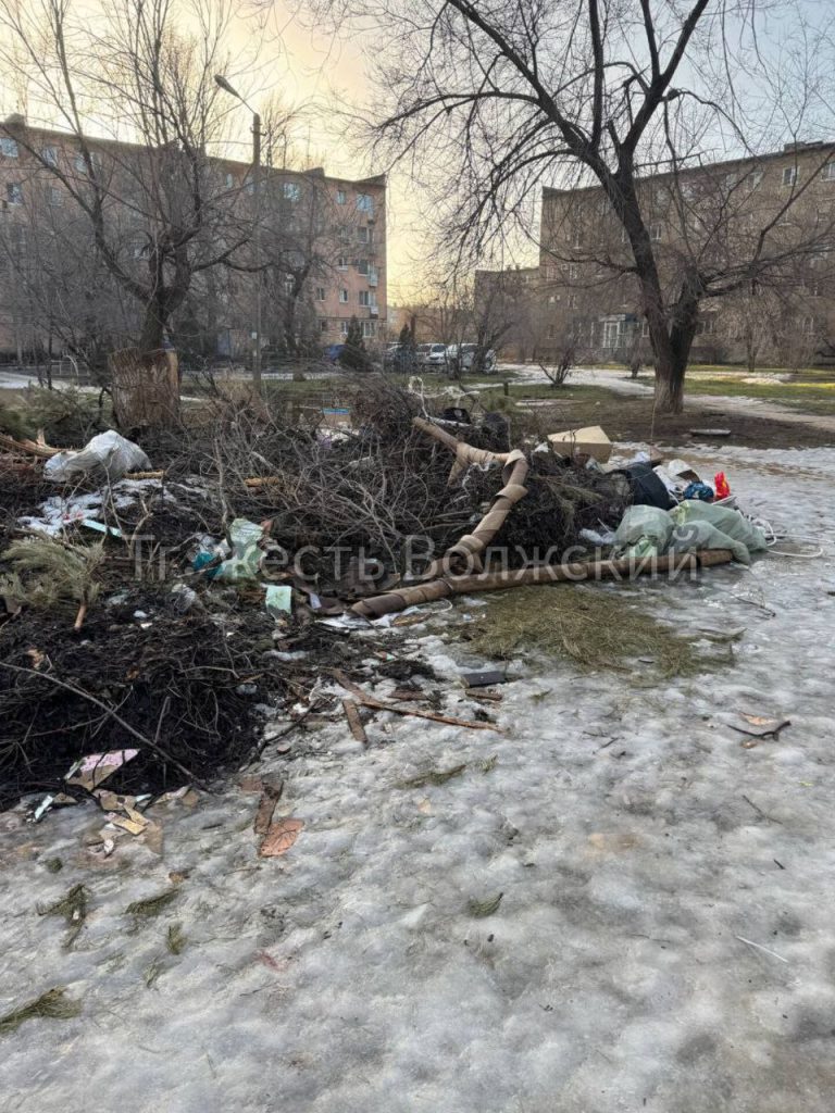 Контейнерная площадка в 11 микрорайоне Волжского превратилась в свалку