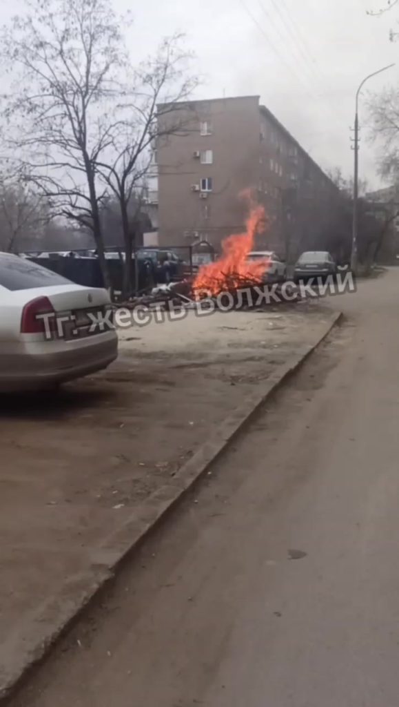 В Волжском загорелись сухие ветки рядом с автомобилями