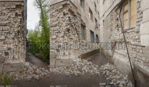 Обвал угла дома на Молодежной, 42: здание разрушается на глазах