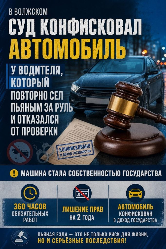 В Волжском у пьяного водителя конфисковали автомобиль