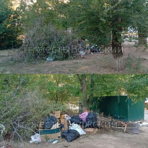 Жители Волжского жалуются на горы мусора во дворе на Химиков, 12
